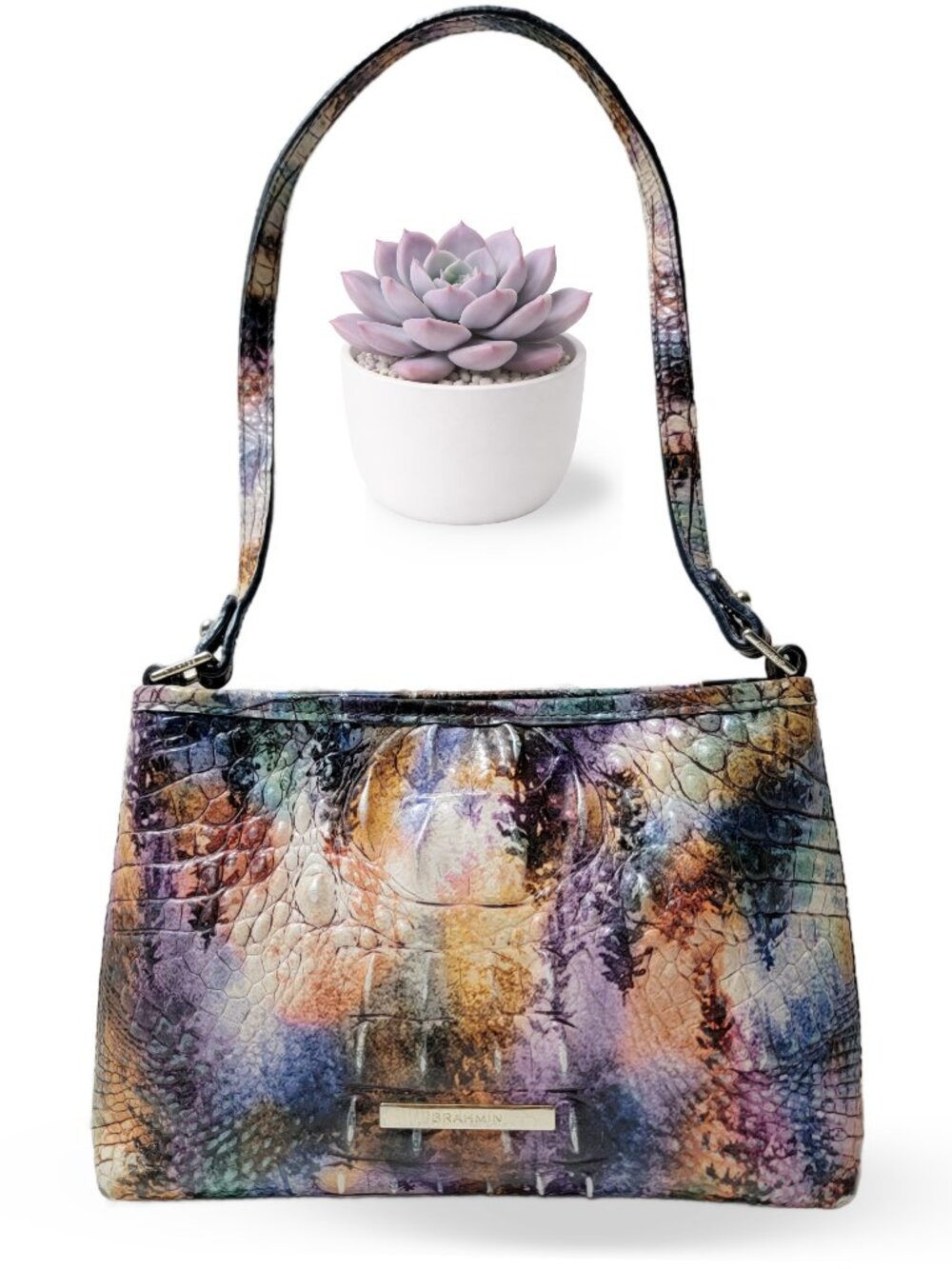 Brahmin Mini Duxbury Croc Embossed Leather Multicolor Shoulder Bag